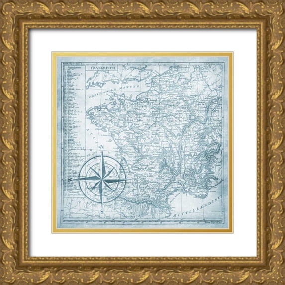 Grey, Jace 12x12 Gold Ornate Wood Framed with Double Matting Museum Art Print Titled - Full sea Bue map