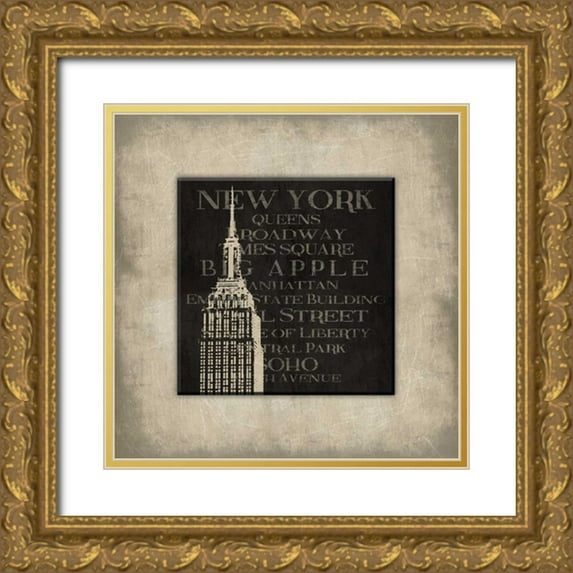 Grey, Jace 12x12 Gold Ornate Wood Framed with Double Matting Museum Art Print Titled - New York Type Bordered