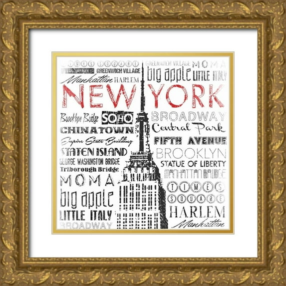Grey, Jace 12x12 Gold Ornate Wood Framed with Double Matting Museum Art Print Titled - New York Words Mate
