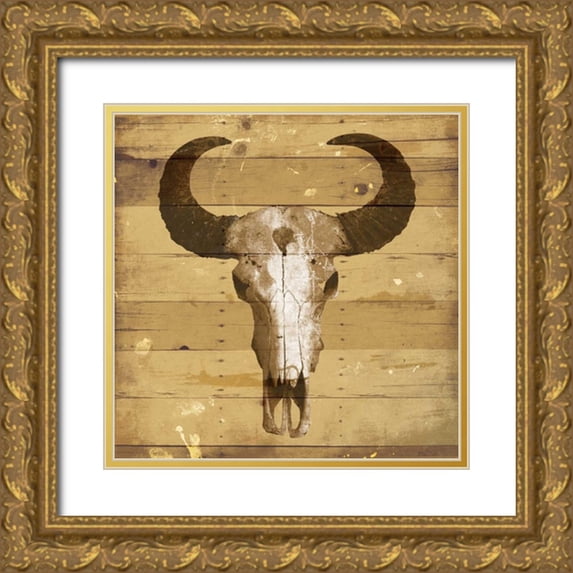 Grey, Jace 12x12 Gold Ornate Wood Framed with Double Matting Museum Art Print Titled - Rustic Bull