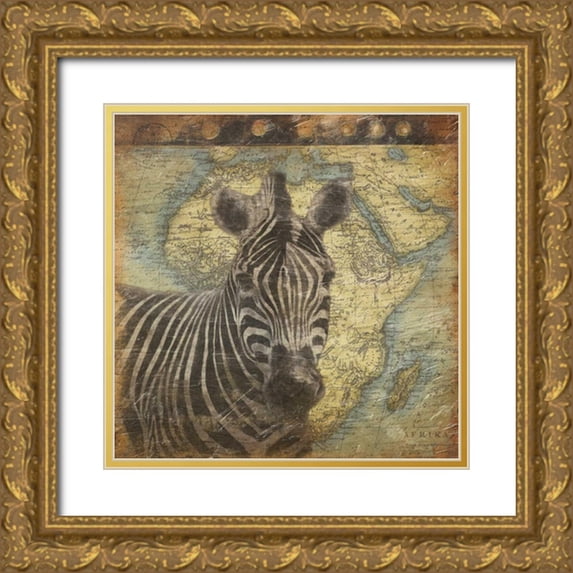 Grey, Jace 12x12 Gold Ornate Wood Framed with Double Matting Museum Art Print Titled - Zebra travel