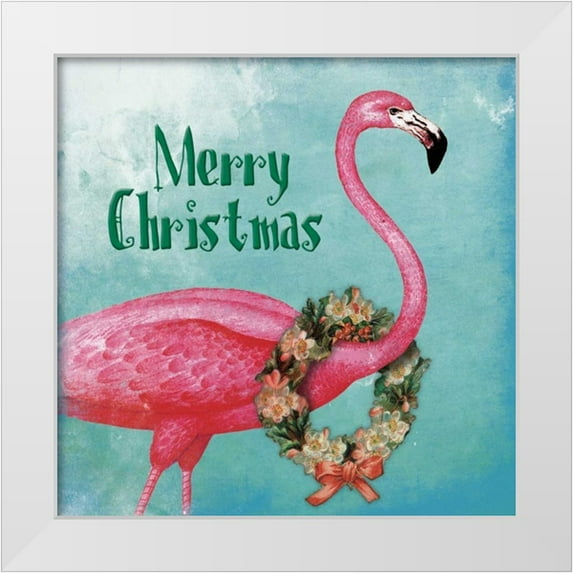 Grey, Jace 12x12 White Modern Wood Framed Museum Art Print Titled - Christmas Flamingo Text