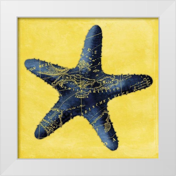 Grey, Jace 12x12 White Modern Wood Framed Museum Art Print Titled - Map Starfish Y Indigo