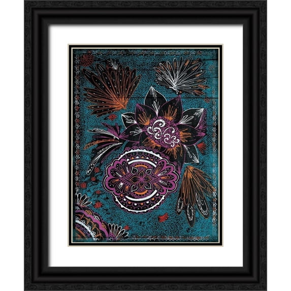 Grey, Jace 12x14 Black Ornate Wood Framed with Double Matting Museum Art Print Titled - Full Floral Henna