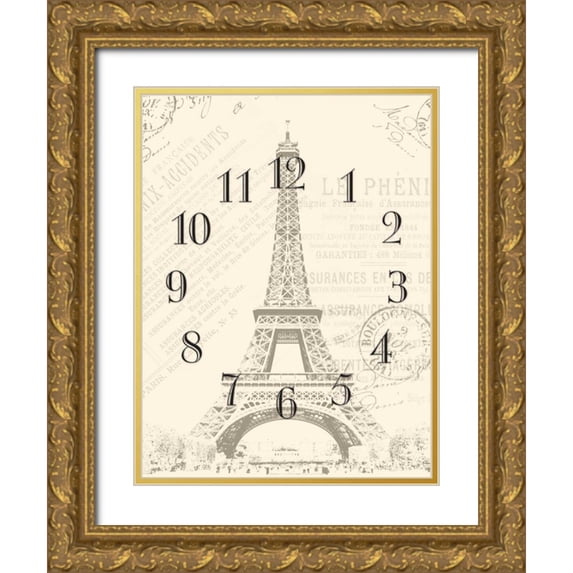Grey, Jace 12x14 Gold Ornate Wood Framed with Double Matting Museum Art Print Titled - Paris clock