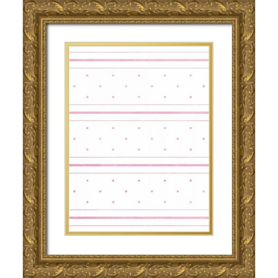 Grey, Jace 12x14 Gold Ornate Wood Framed with Double Matting Museum Art Print Titled - Pink Lines and dots
