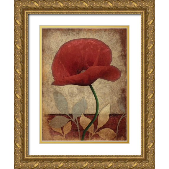 Grey, Jace 12x14 Gold Ornate Wood Framed with Double Matting Museum Art Print Titled - Poppies Vert