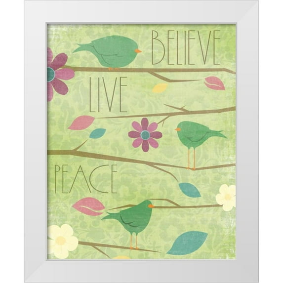 Grey, Jace 12x14 White Modern Wood Framed Museum Art Print Titled - Green Birds II