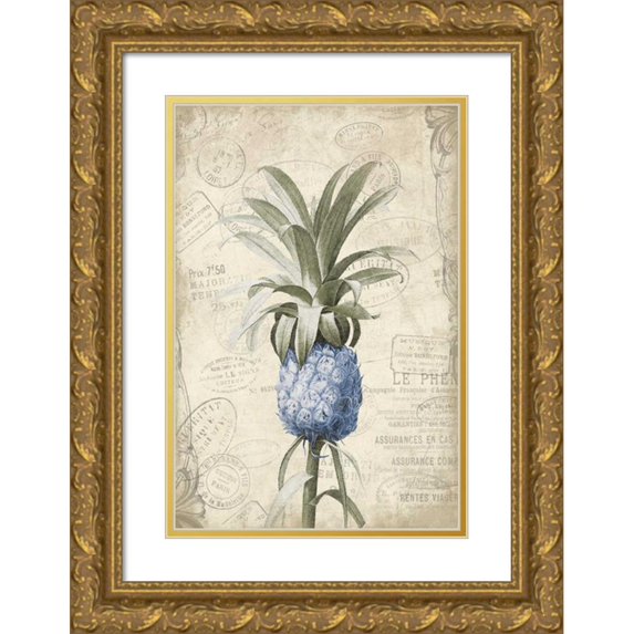 Grey, Jace 13x18 Gold Ornate Wood Framed with Double Matting Museum Art Print Titled - Blue Pineapple