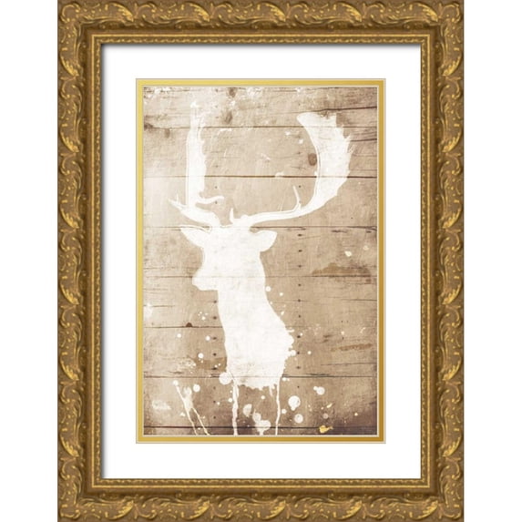 Grey, Jace 13x18 Gold Ornate Wood Framed with Double Matting Museum Art Print Titled - Deer Drip