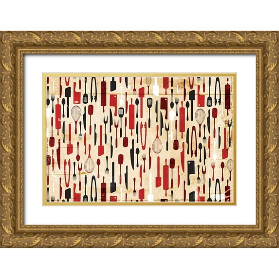 Grey, Jace 14x11 Gold Ornate Wood Framed with Double Matting Museum Art Print Titled - Kitchen Utensils