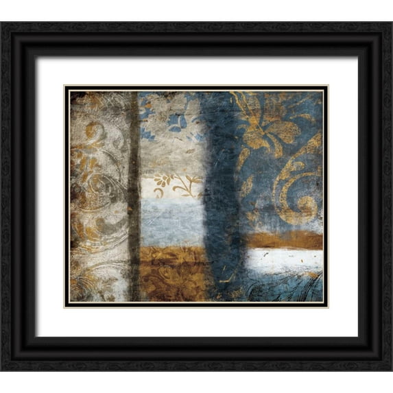 Grey, Jace 14x12 Black Ornate Wood Framed with Double Matting Museum Art Print Titled - Golden Blue Bouquet