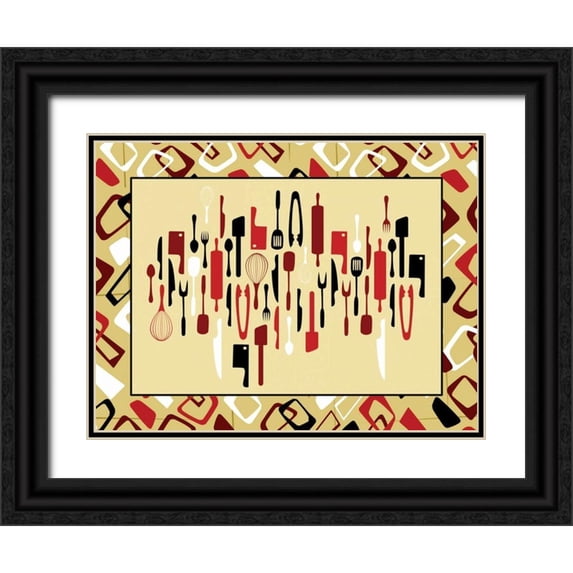 Grey, Jace 14x12 Black Ornate Wood Framed with Double Matting Museum Art Print Titled - Kitchen Utensils III