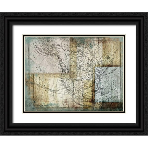 Grey, Jace 14x12 Black Ornate Wood Framed with Double Matting Museum Art Print Titled - Rustic Map Two
