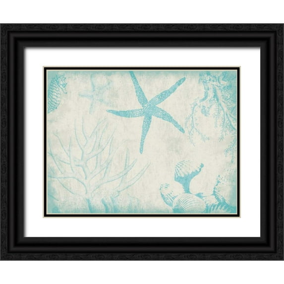 Grey, Jace 14x12 Black Ornate Wood Framed with Double Matting Museum Art Print Titled - Sea Life in Aqua 2