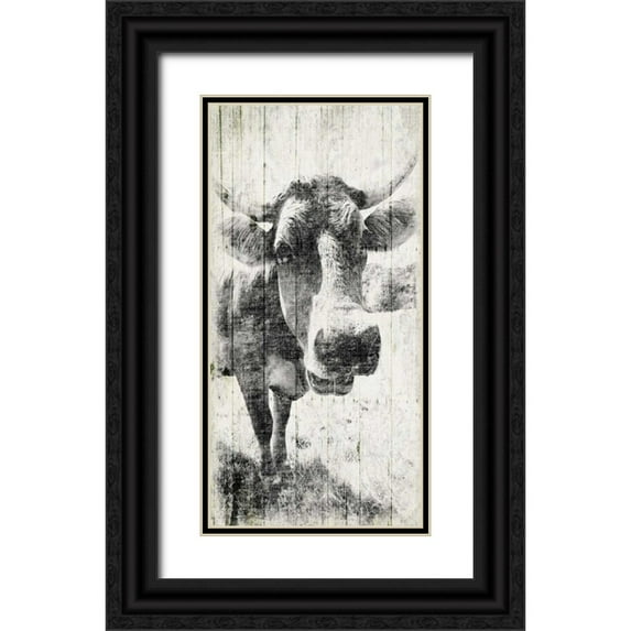Grey, Jace 14x24 Black Ornate Wood Framed with Double Matting Museum Art Print Titled - Vintage Cow