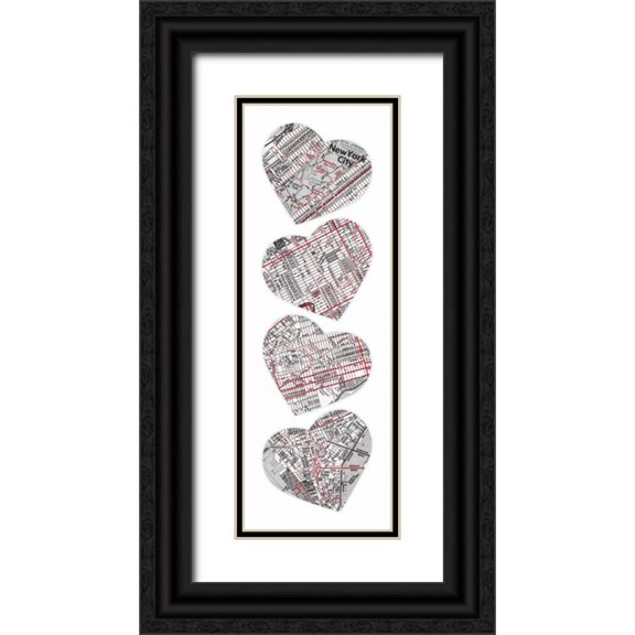 Grey, Jace 14x32 Black Ornate Wood Framed with Double Matting Museum Art Print Titled - MAP TO YOUR HEART MANHATTAN 5