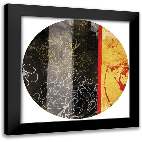 Grey, Jace 15x15 Black Modern Framed Museum Art Print Titled - Golden Floral Abstract Circle