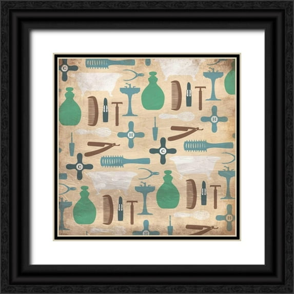 Grey, Jace 15x15 Black Ornate Wood Framed with Double Matting Museum Art Print Titled - Bathroom Pattern