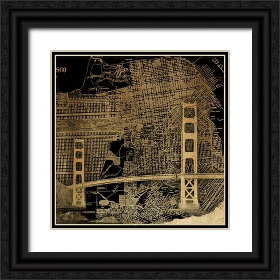 Grey, Jace 15x15 Black Ornate Wood Framed with Double Matting Museum Art Print Titled - Golden Map