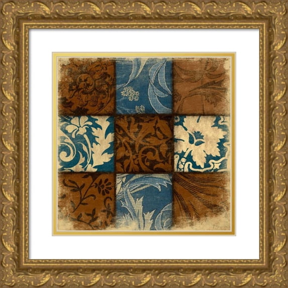 Grey, Jace 15x15 Gold Ornate Wood Framed with Double Matting Museum Art Print Titled - 9 Patch BLUEBROWN