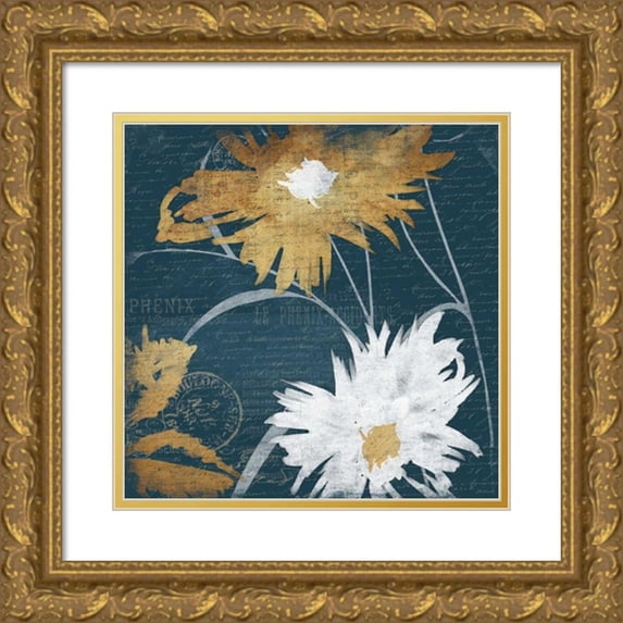 Grey, Jace 15x15 Gold Ornate Wood Framed with Double Matting Museum Art Print Titled - BLUE FLORAL SKETCH