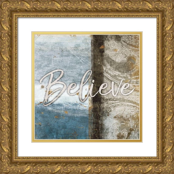 Grey, Jace 15x15 Gold Ornate Wood Framed with Double Matting Museum Art Print Titled - Believe Blue