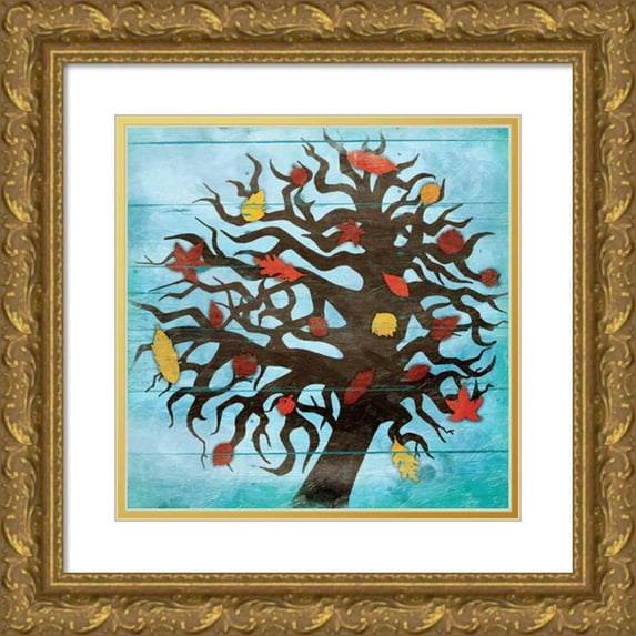 Grey, Jace 15x15 Gold Ornate Wood Framed with Double Matting Museum Art Print Titled - Blue Fall Tree
