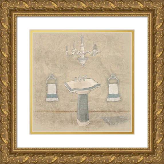 Grey, Jace 15x15 Gold Ornate Wood Framed with Double Matting Museum Art Print Titled - Blue Sink 2