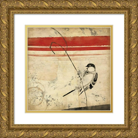 Grey, Jace 15x15 Gold Ornate Wood Framed with Double Matting Museum Art Print Titled - Grunge Bird