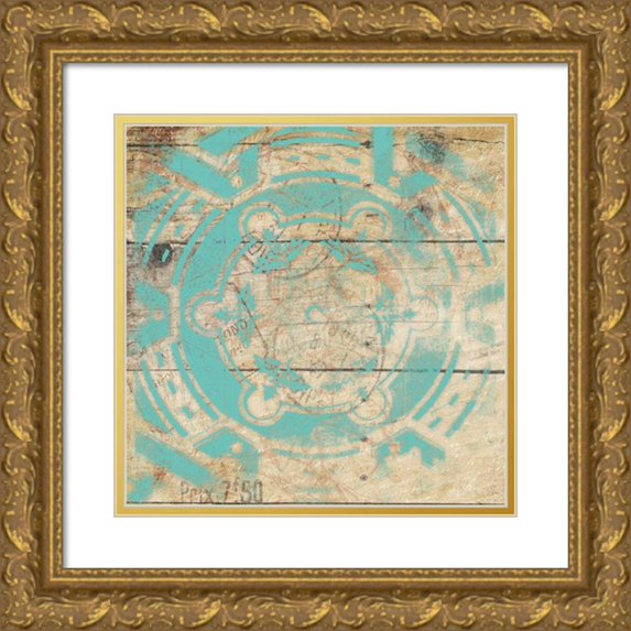 Grey, Jace 15x15 Gold Ornate Wood Framed with Double Matting Museum Art Print Titled - Turq Pattern 9