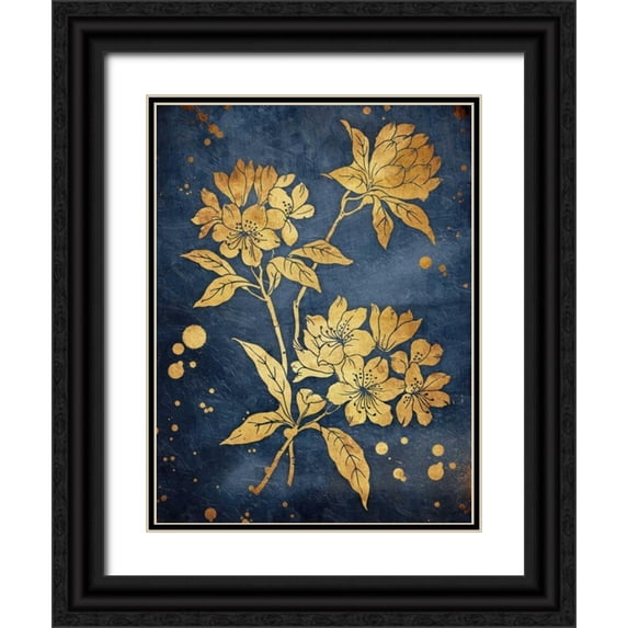Grey, Jace 19x24 Black Ornate Wood Framed with Double Matting Museum Art Print Titled - Floral Golden Blues