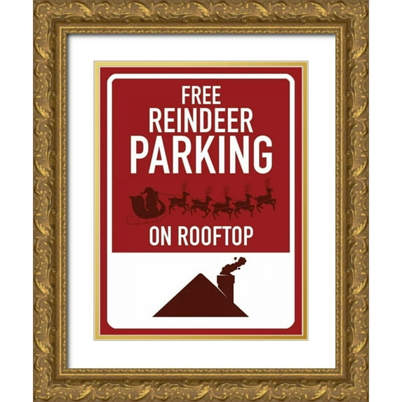 Grey, Jace 19x24 Gold Ornate Wood Framed with Double Matting Museum Art Print Titled - Free Reindeer Parking