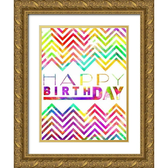 Grey, Jace 19x24 Gold Ornate Wood Framed with Double Matting Museum Art Print Titled - Happy Birthday Chevron