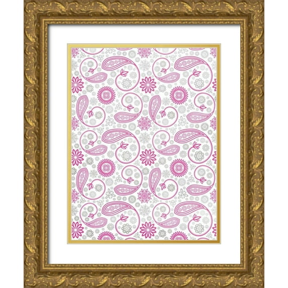 Grey, Jace 19x24 Gold Ornate Wood Framed with Double Matting Museum Art Print Titled - Paisley Pink and Grey