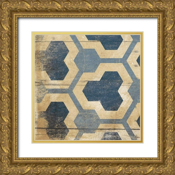 Grey, Jace 20x20 Gold Ornate Wood Framed with Double Matting Museum Art Print Titled - Blue Geo 7