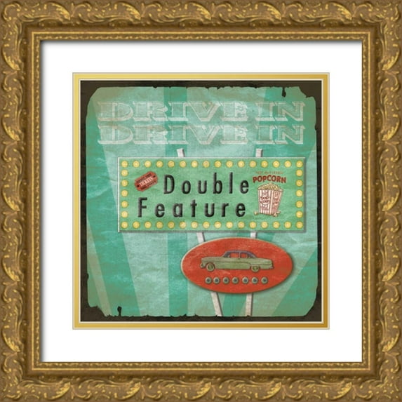 Grey, Jace 20x20 Gold Ornate Wood Framed with Double Matting Museum Art Print Titled - Double Feature