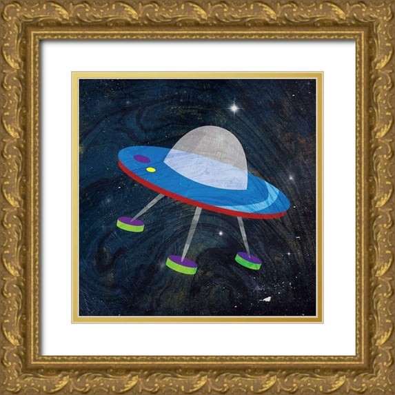 Grey, Jace 20x20 Gold Ornate Wood Framed with Double Matting Museum Art Print Titled - Galaxy Spaceship Blue