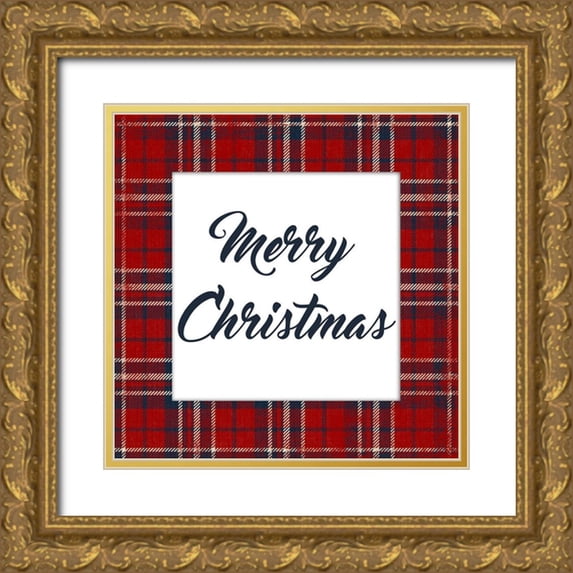 Grey, Jace 20x20 Gold Ornate Wood Framed with Double Matting Museum Art Print Titled - Plaid Merry Christmas