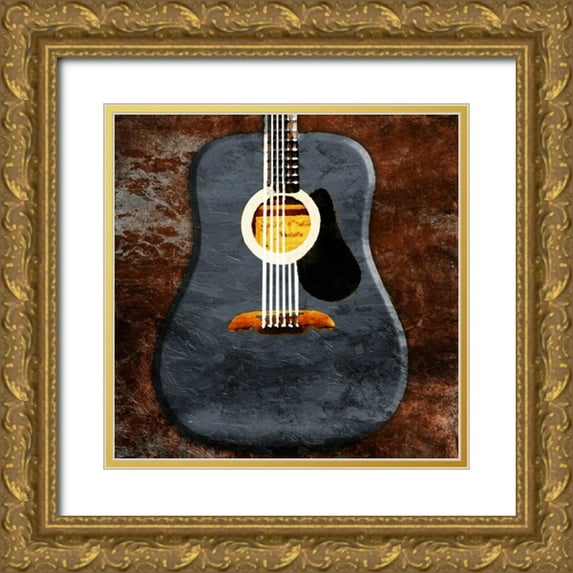 Grey, Jace 20x20 Gold Ornate Wood Framed with Double Matting Museum Art Print Titled - Rustic Acoustic Guitar