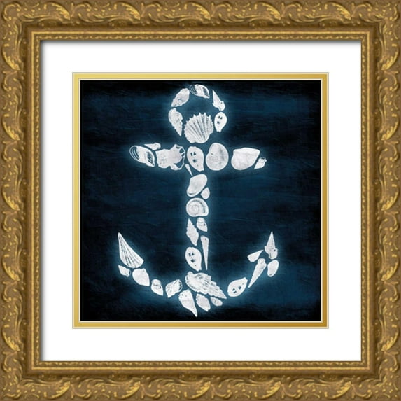 Grey, Jace 20x20 Gold Ornate Wood Framed with Double Matting Museum Art Print Titled - Shell Anchor Deep Blue