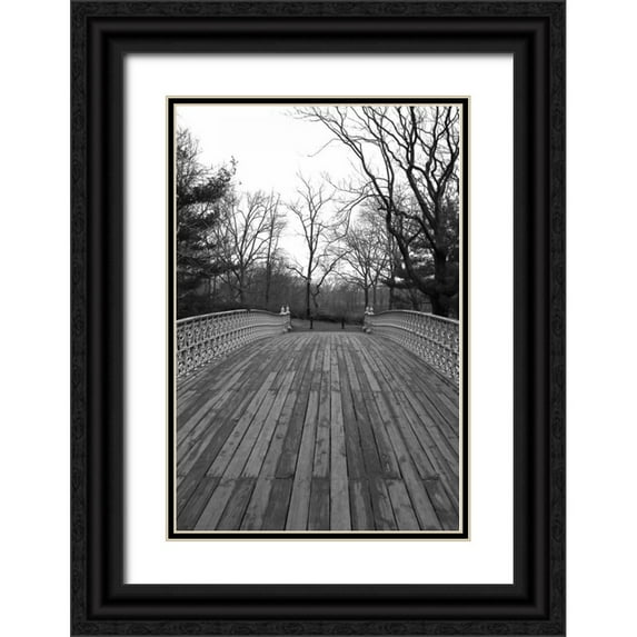 Grey, Jace 23x32 Black Ornate Wood Framed with Double Matting Museum Art Print Titled - Central Park Bridge 4