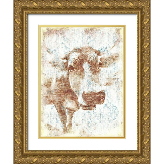 Grey, Jace 25x32 Gold Ornate Wood Framed with Double Matting Museum Art Print Titled - Copper Cow