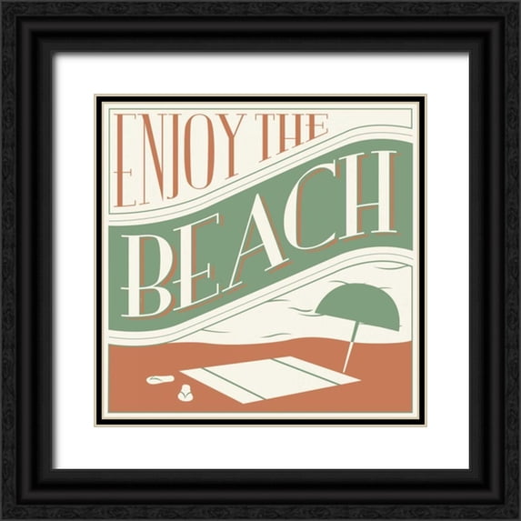 Grey, Jace 26x26 Black Ornate Wood Framed with Double Matting Museum Art Print Titled - Enjoy the beach