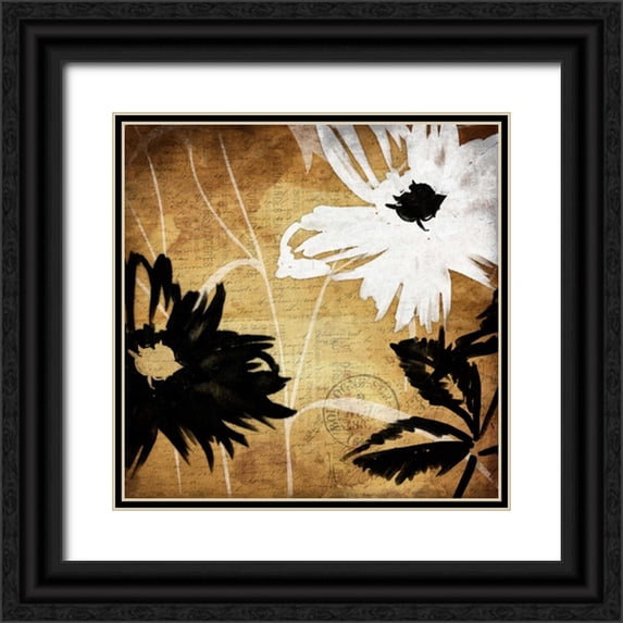 Grey, Jace 26x26 Black Ornate Wood Framed with Double Matting Museum Art Print Titled - Gold Florals