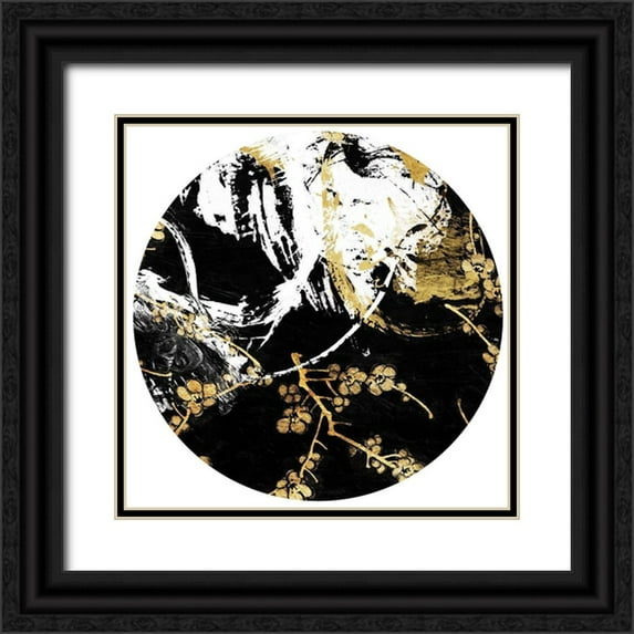 Grey, Jace 26x26 Black Ornate Wood Framed with Double Matting Museum Art Print Titled - Golden Black Floral Circle
