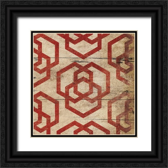 Grey, Jace 26x26 Black Ornate Wood Framed with Double Matting Museum Art Print Titled - Red Geo 6