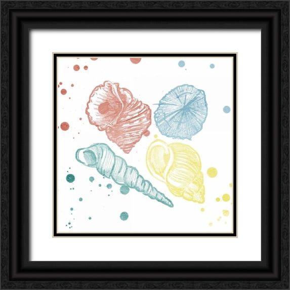 Grey, Jace 26x26 Black Ornate Wood Framed with Double Matting Museum Art Print Titled - Soft Color Splatter Shells Mate