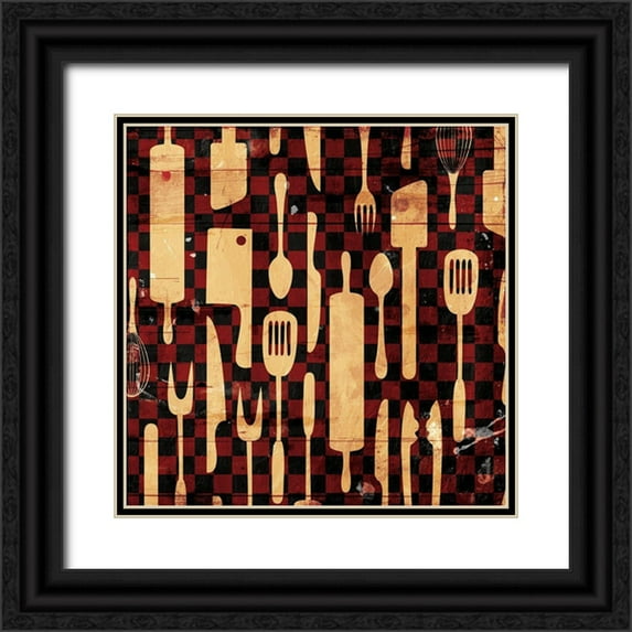Grey, Jace 26x26 Black Ornate Wood Framed with Double Matting Museum Art Print Titled - Utensils Picnic