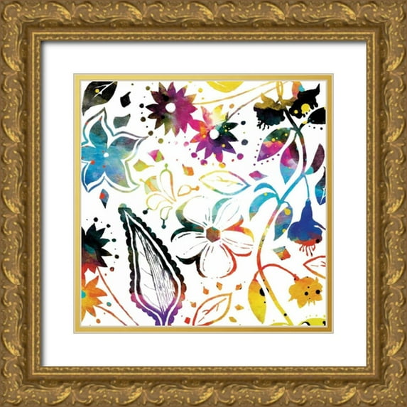 Grey, Jace 26x26 Gold Ornate Wood Framed with Double Matting Museum Art Print Titled - Colorful Florals Mate
